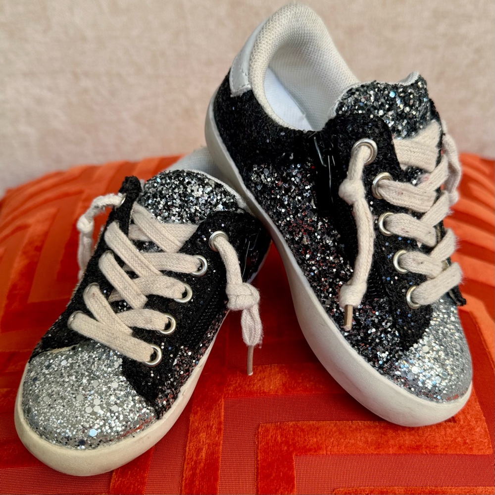 Sparkly Glitter Black and Silver Kids Sneakers, size 10